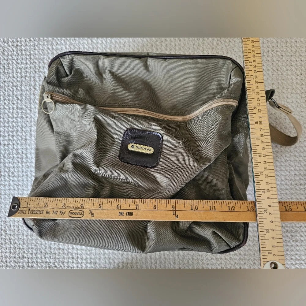 Vintage Samsonite Canvas Shoulder Bag Travel Beige Green 70s
